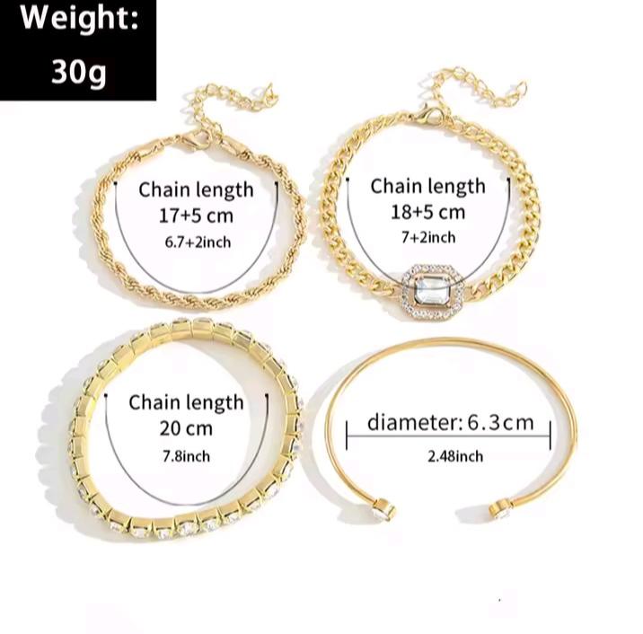 4 Pcs  Gemstone Chain Bracelet